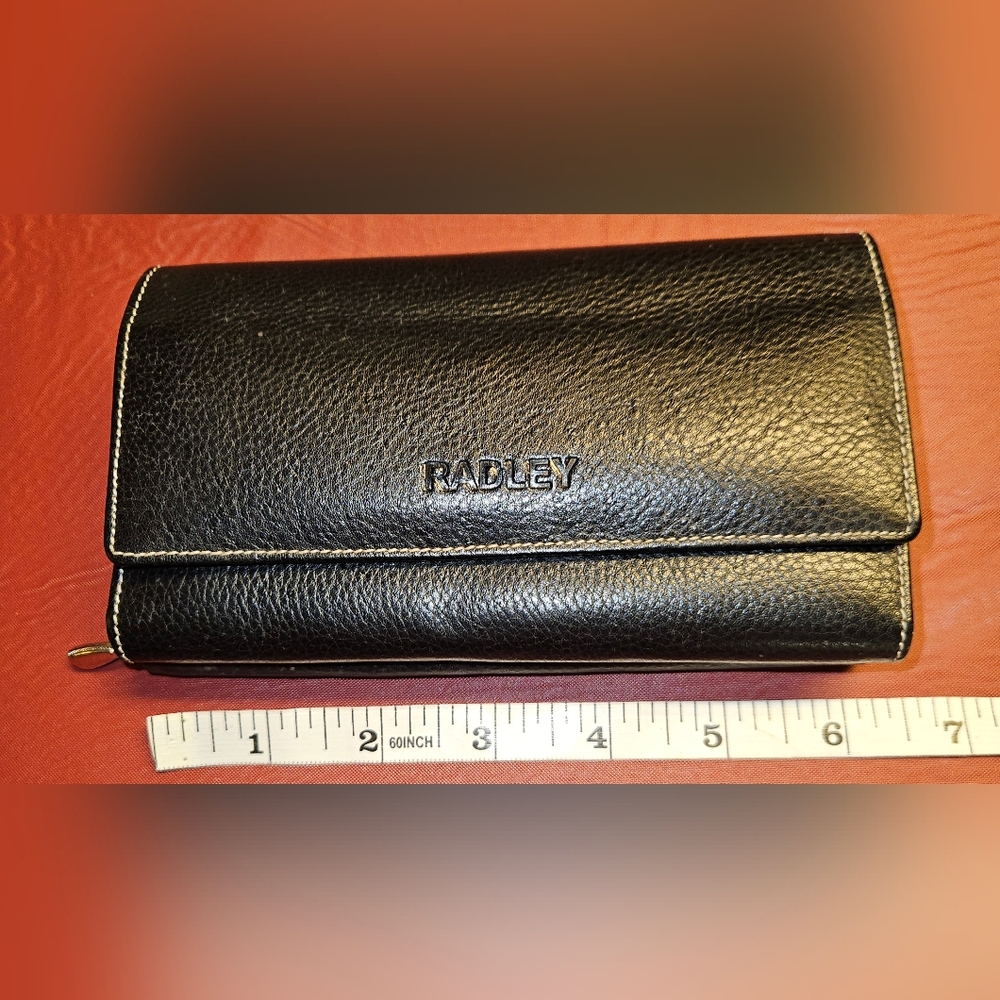 Radley Black Leather Fold Over Wallet Vintage E.U.C. approx 3"×7"×1"